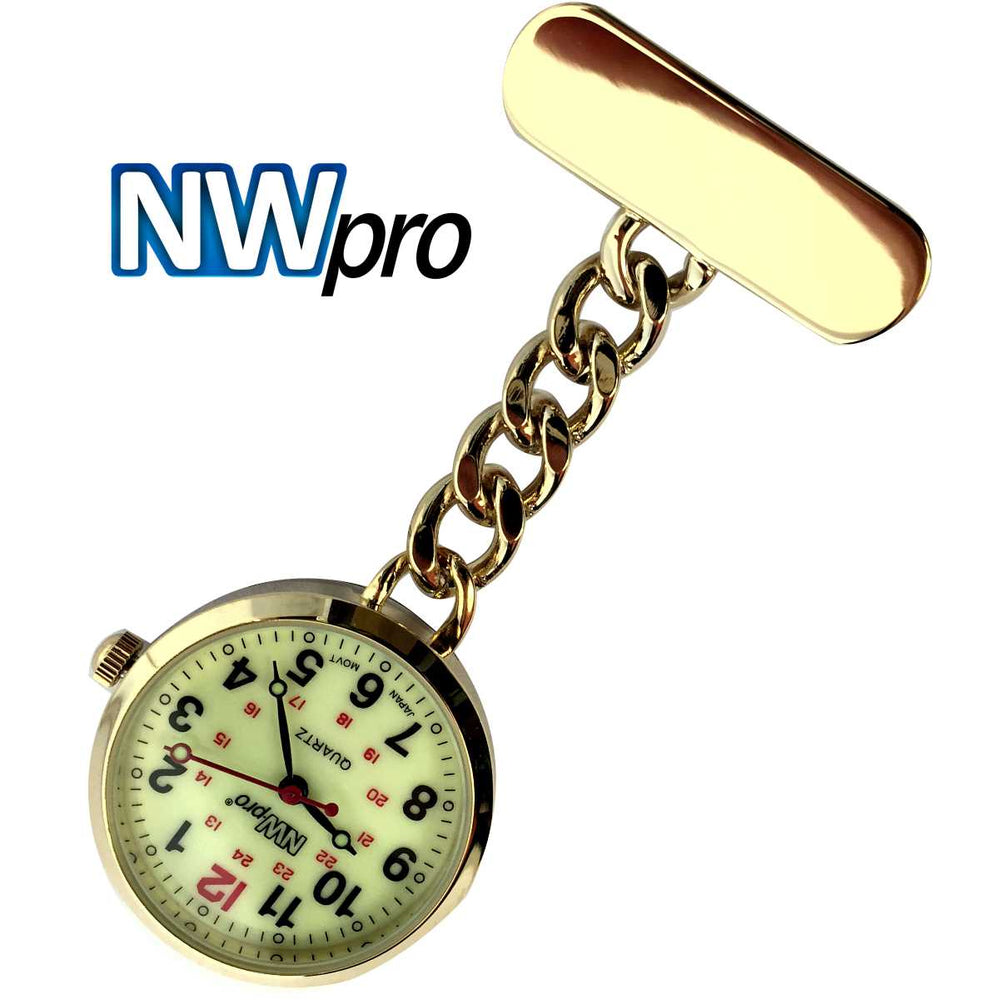 Metallic Pin-on Nurse Watch - D Link - Gold with White Dial ...