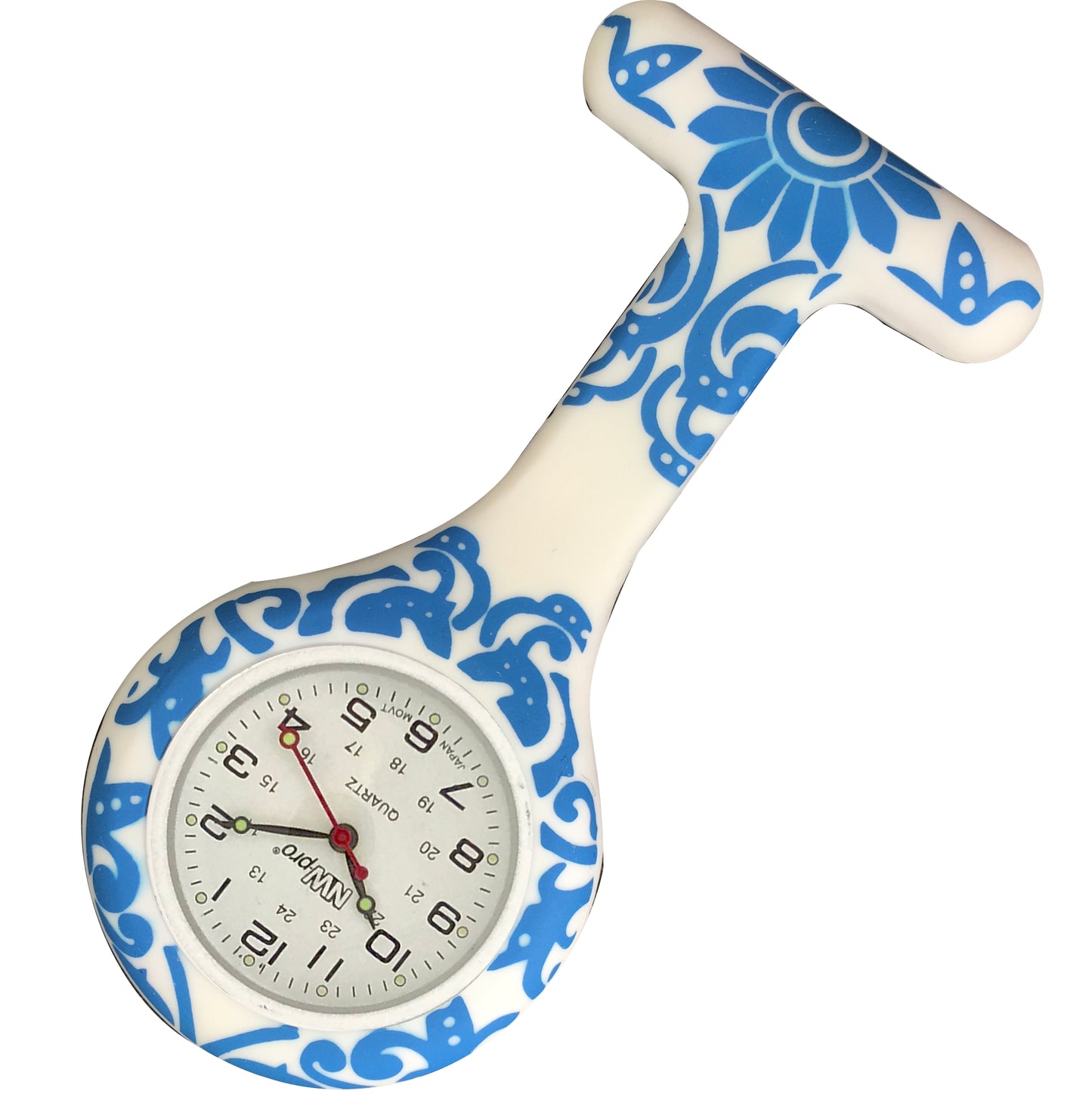 Silicone Pin-on Nurse Watch - Brocade - White Dial