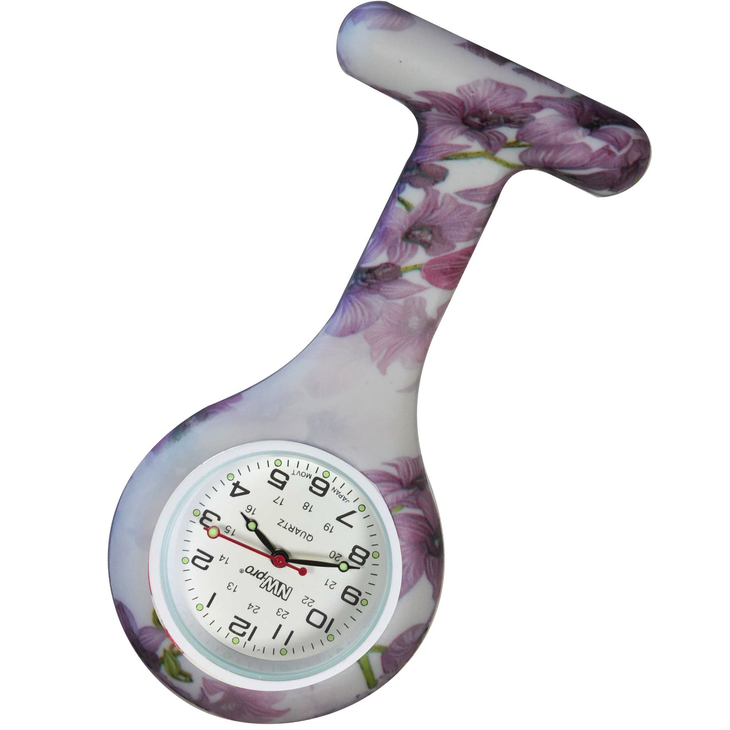 Silicone Pin-on Nurse Watch - Floral Pattern - White Dial