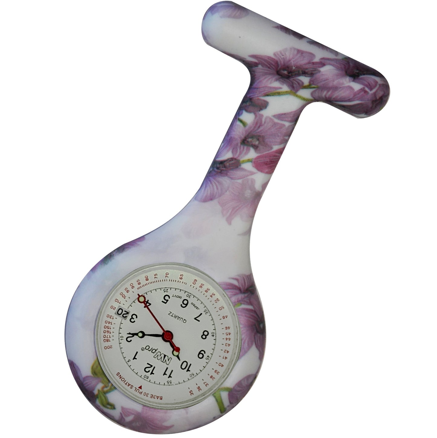 Silicone Pin-on Nurse Watch - Floral Pattern - Base 30 Dial