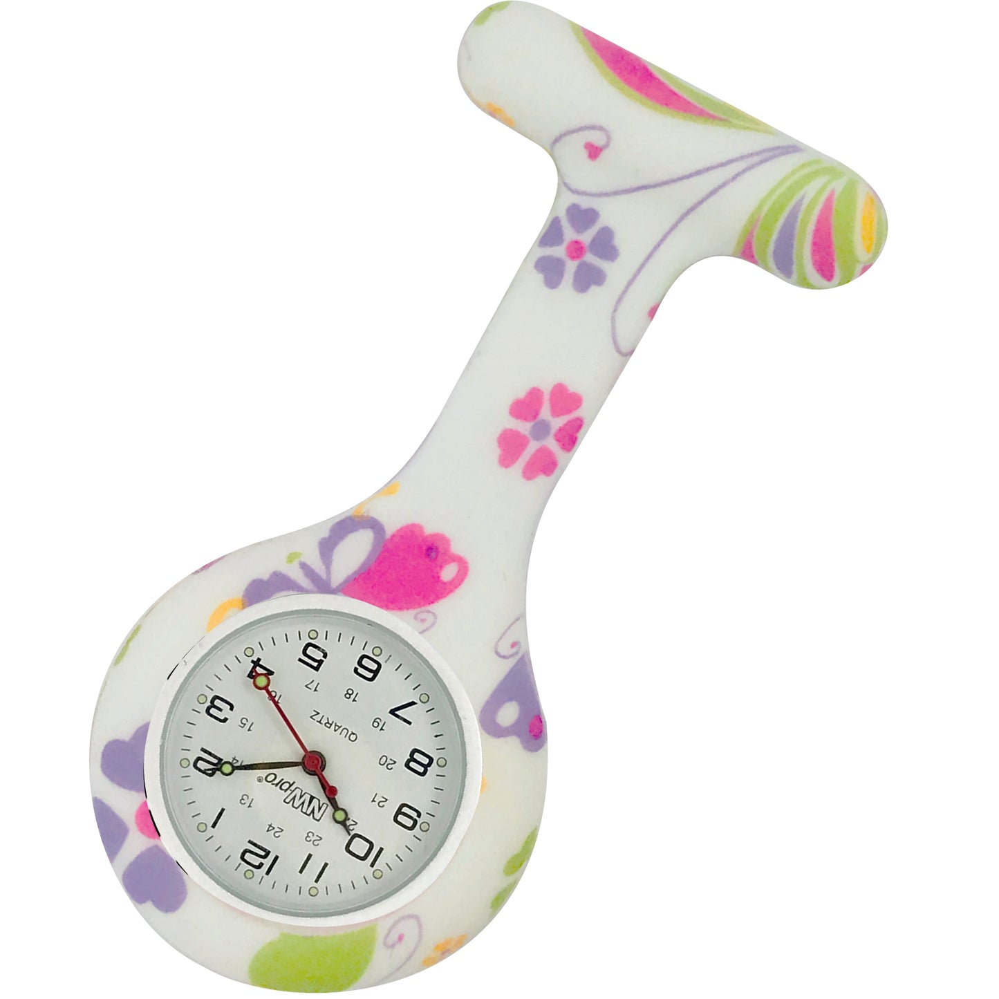 Silicone Pin-on Nurse Watch - Animal Print - Sweeping White Dial