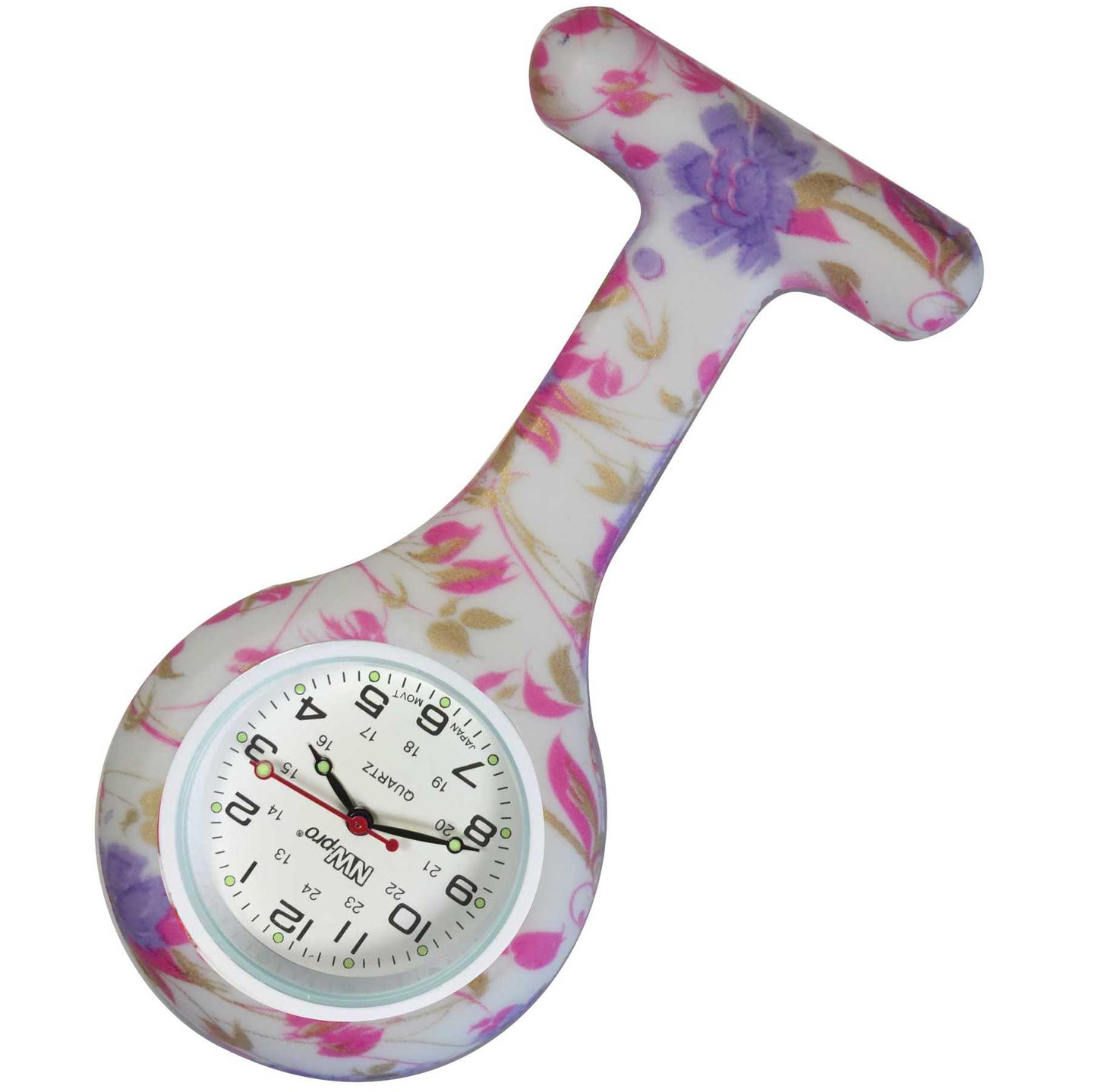 Silicone Pin-on Nurse Watch - Floral Pattern - White Dial