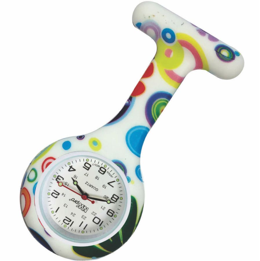 Silicone Pin-on Nurse Watch - Pattern - White Dial