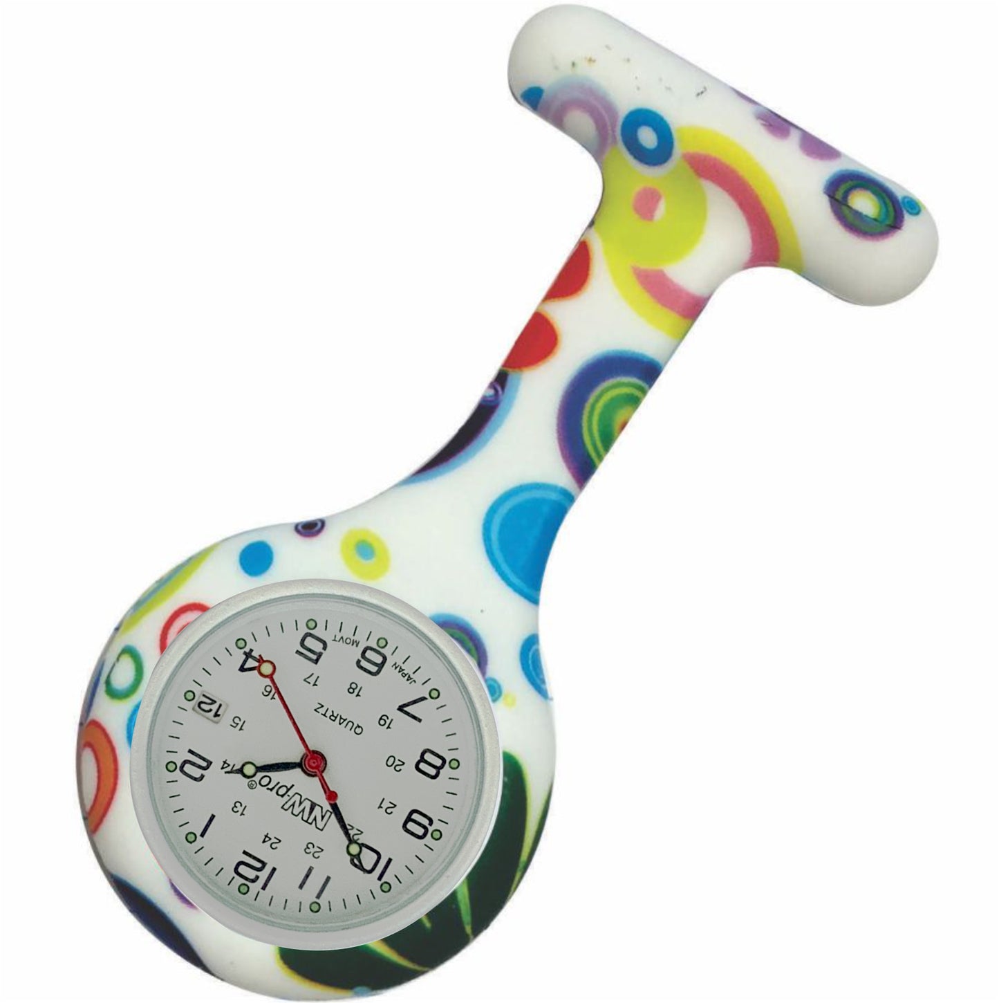 Silicone Pin-on Nurse Watch - Pattern - White Date Dial