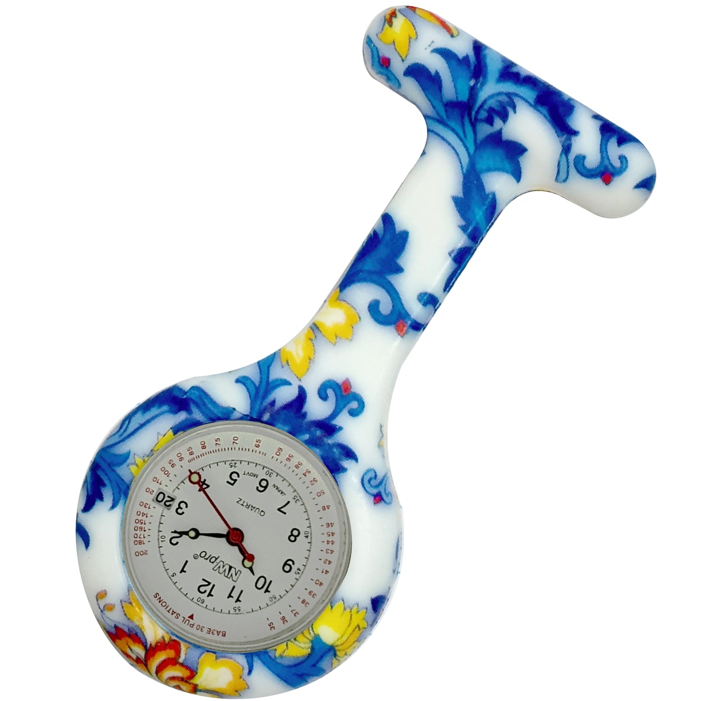 Silicone Pin-on Nurse Watch - Floral Pattern - Base 30 Dial