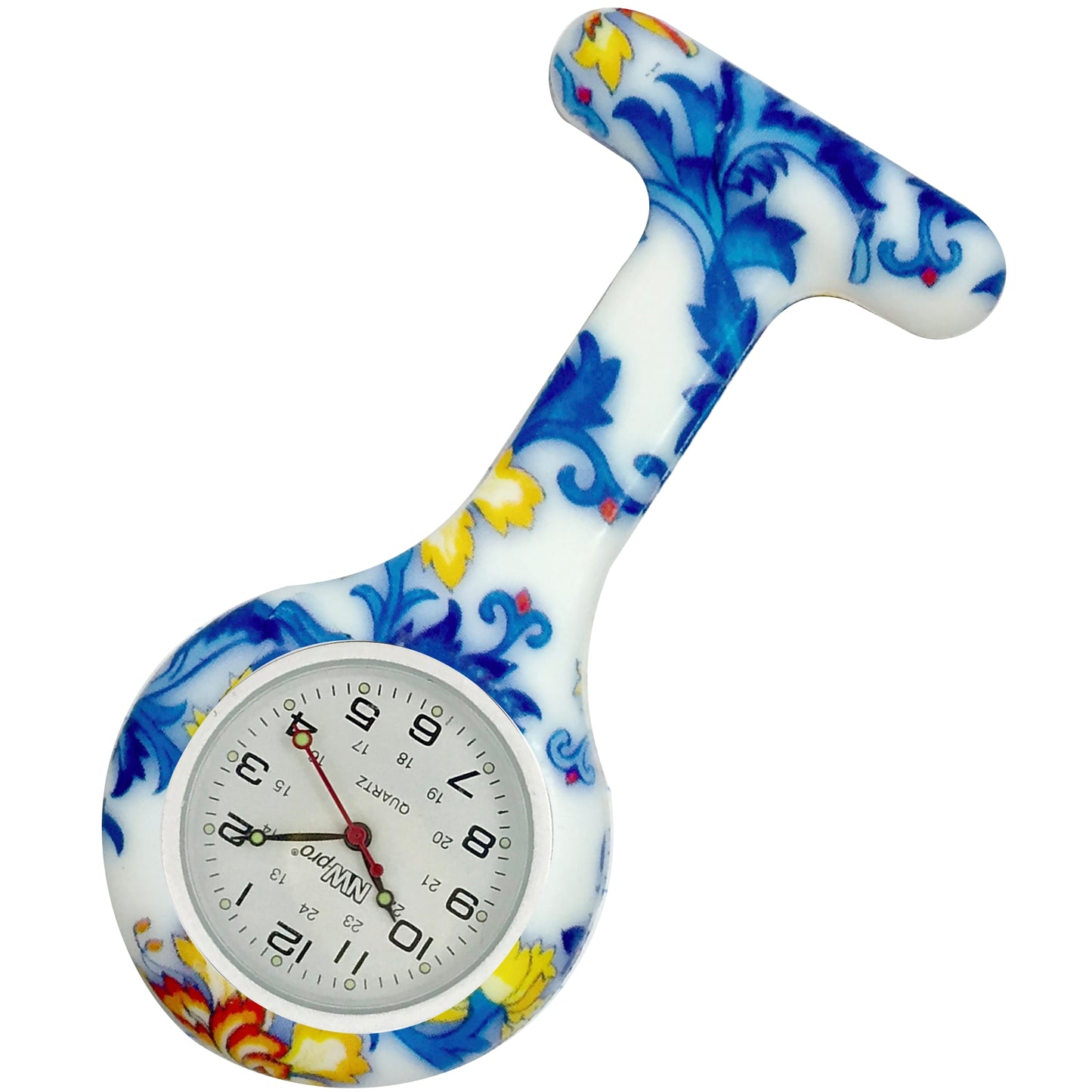 Silicone Pin-on Nurse Watch - Floral Pattern - Non-Glass Dial