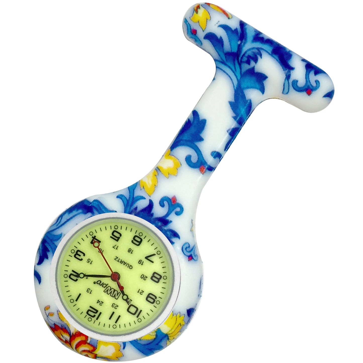 Silicone Pin-on Nurse Watch - Floral Pattern - Luminescent Dial