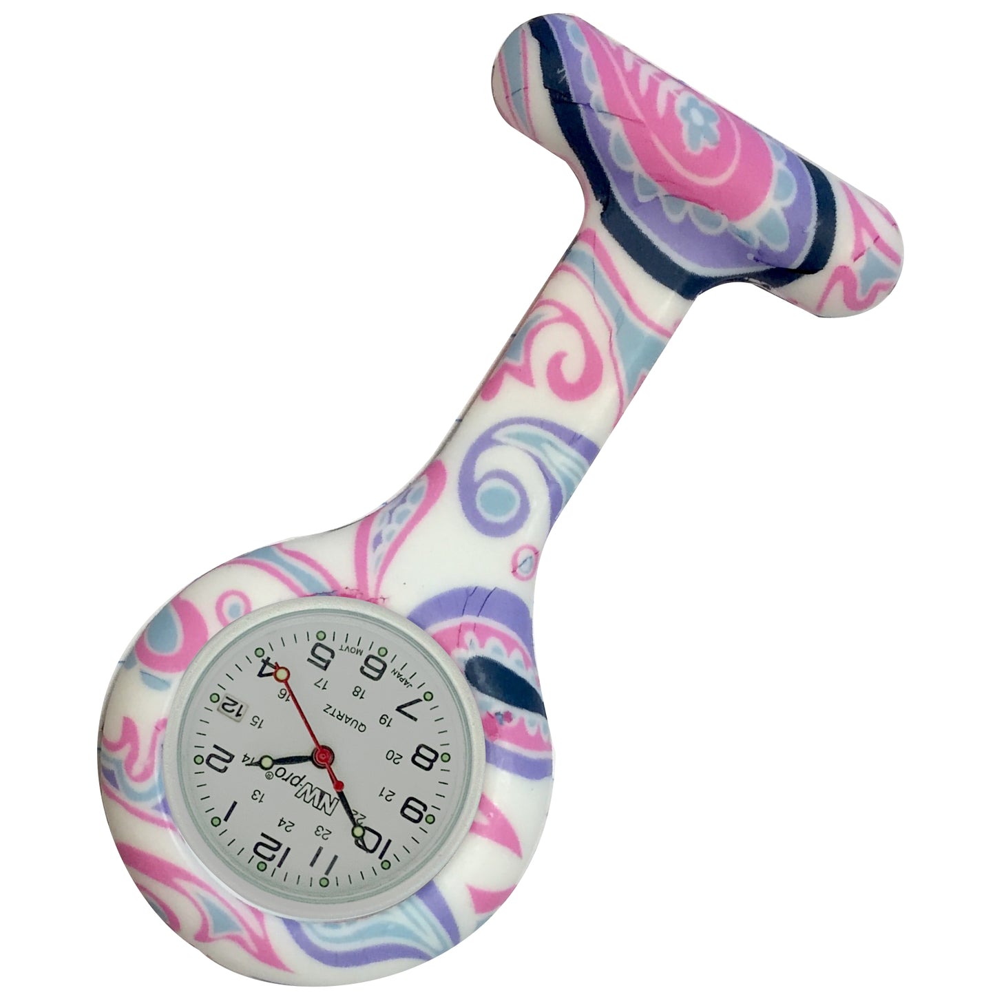 Silicone Pin-on Nurse Watch - Pattern - White Date Dial