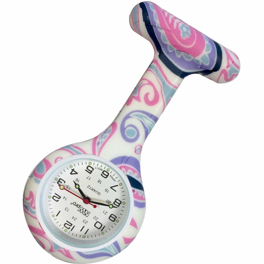 Silicone Pin-on Nurse Watch - Pattern - White Dial