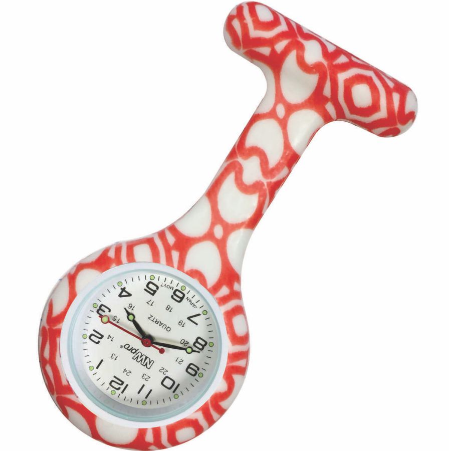 Silicone Pin-on Nurse Watch - Pattern - White Dial