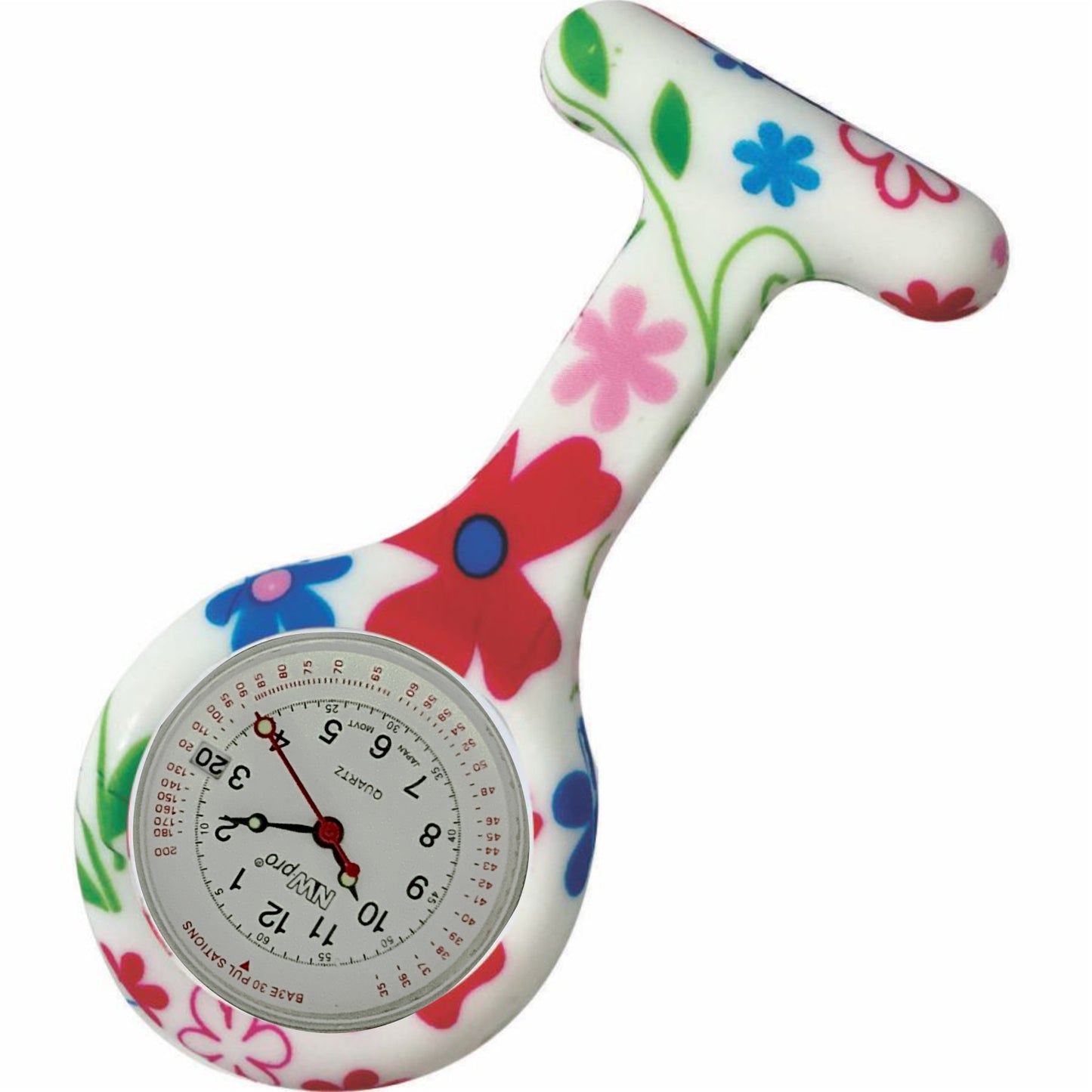 Silicone Pin-on Nurse Watch - Floral Pattern - Base 30 Dial