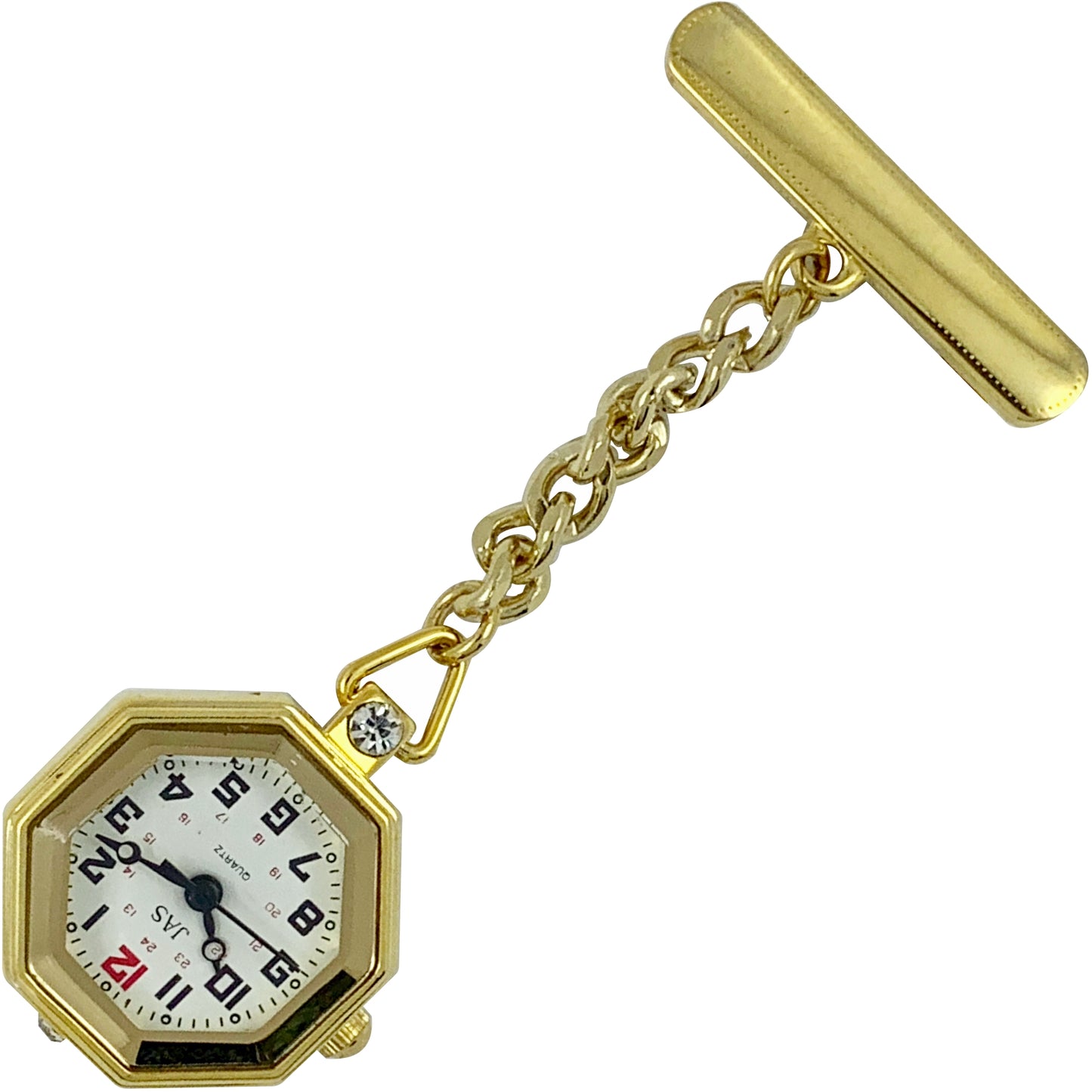 Pin-on Nurse Watch - JAS - Metal Octogon - Gold