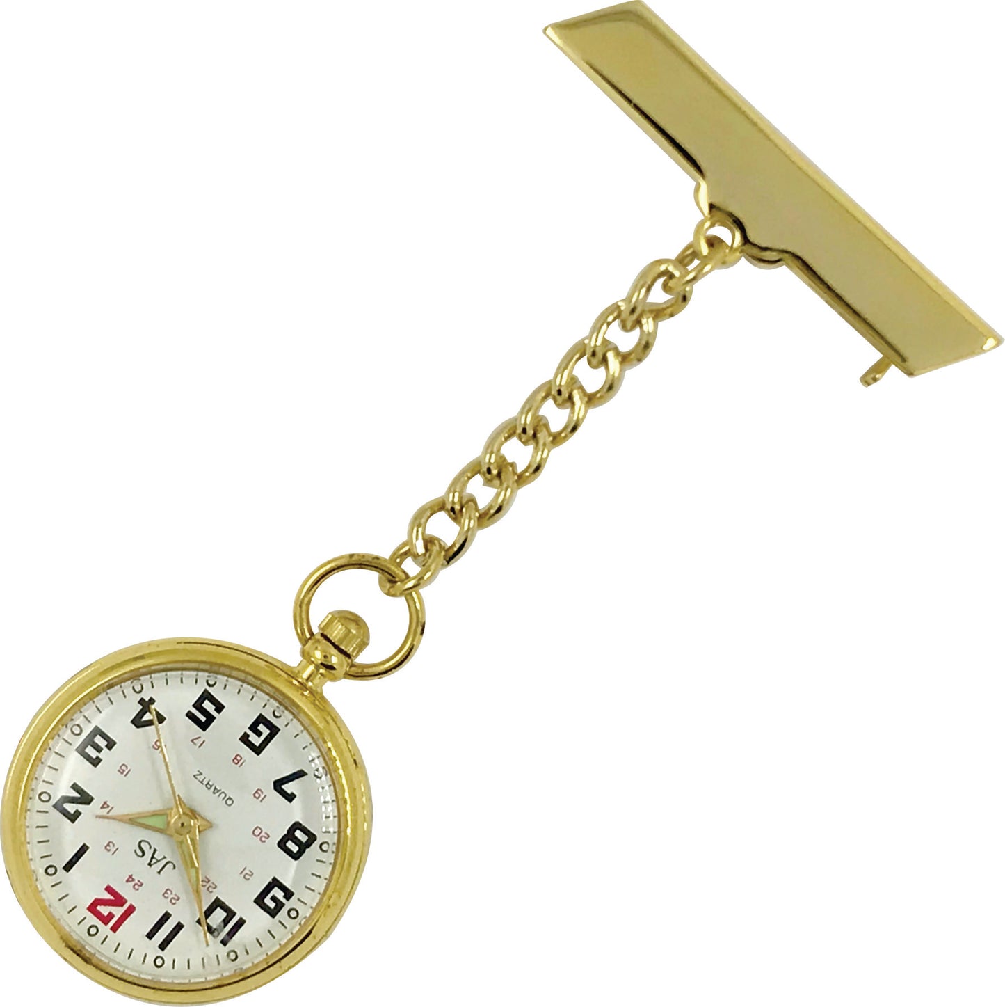 Pin-on Nurse Watch - JAS - Metal Round - Gold