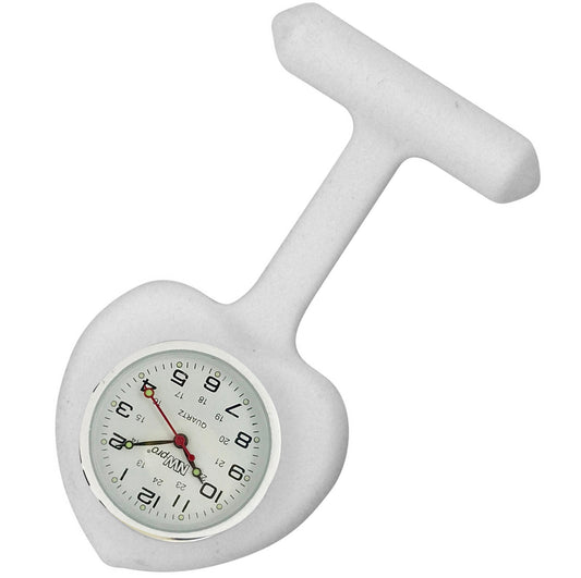 Heart Silicone Pin-On Nurse Watch - Sweeping White Dial