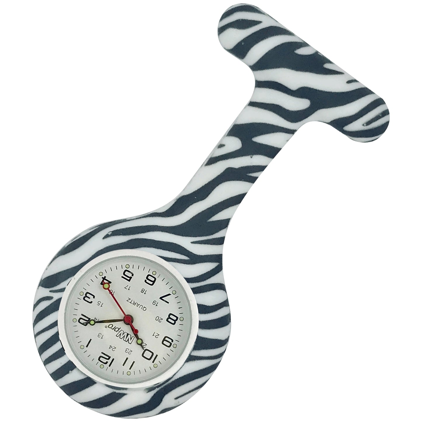 Silicone Pin-on Nurse Watch - Animal Print - Sweeping White Dial