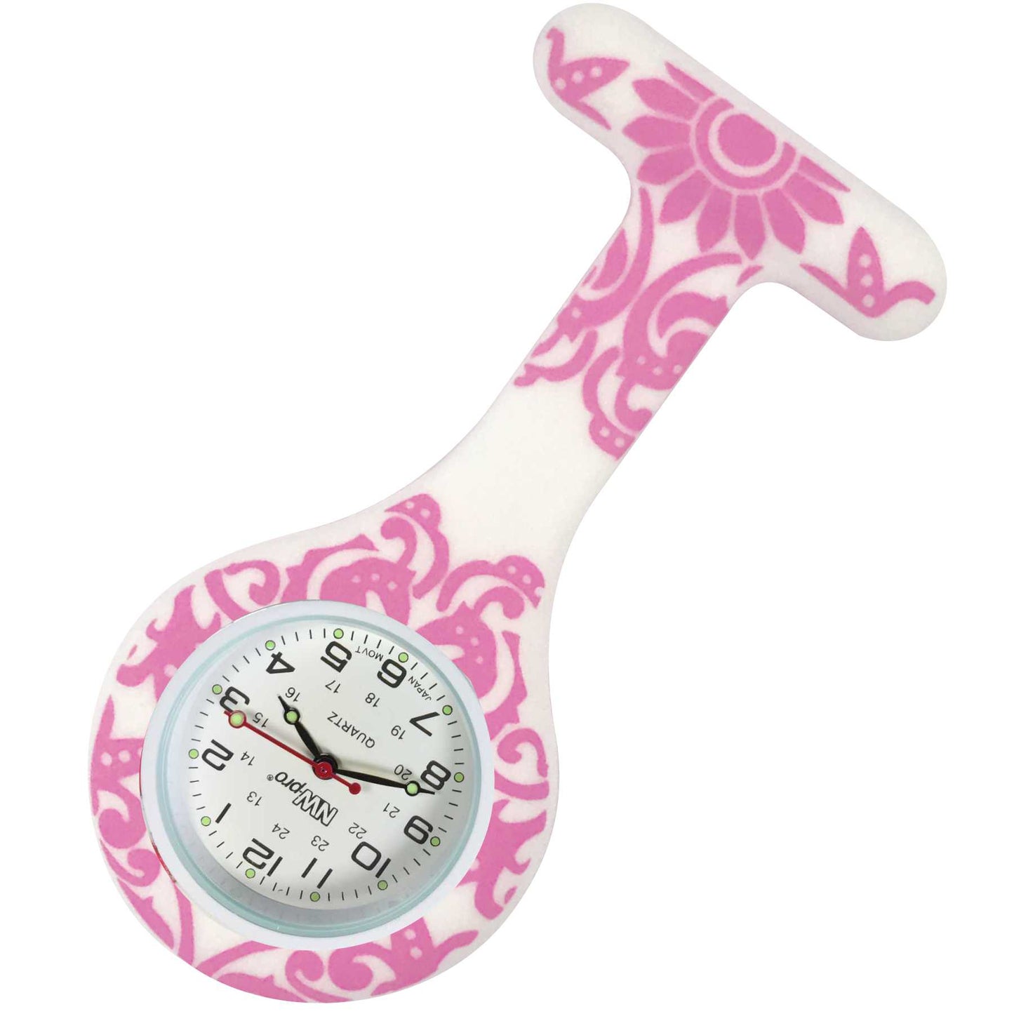 Silicone Pin-on Nurse Watch - Brocade - White Dial