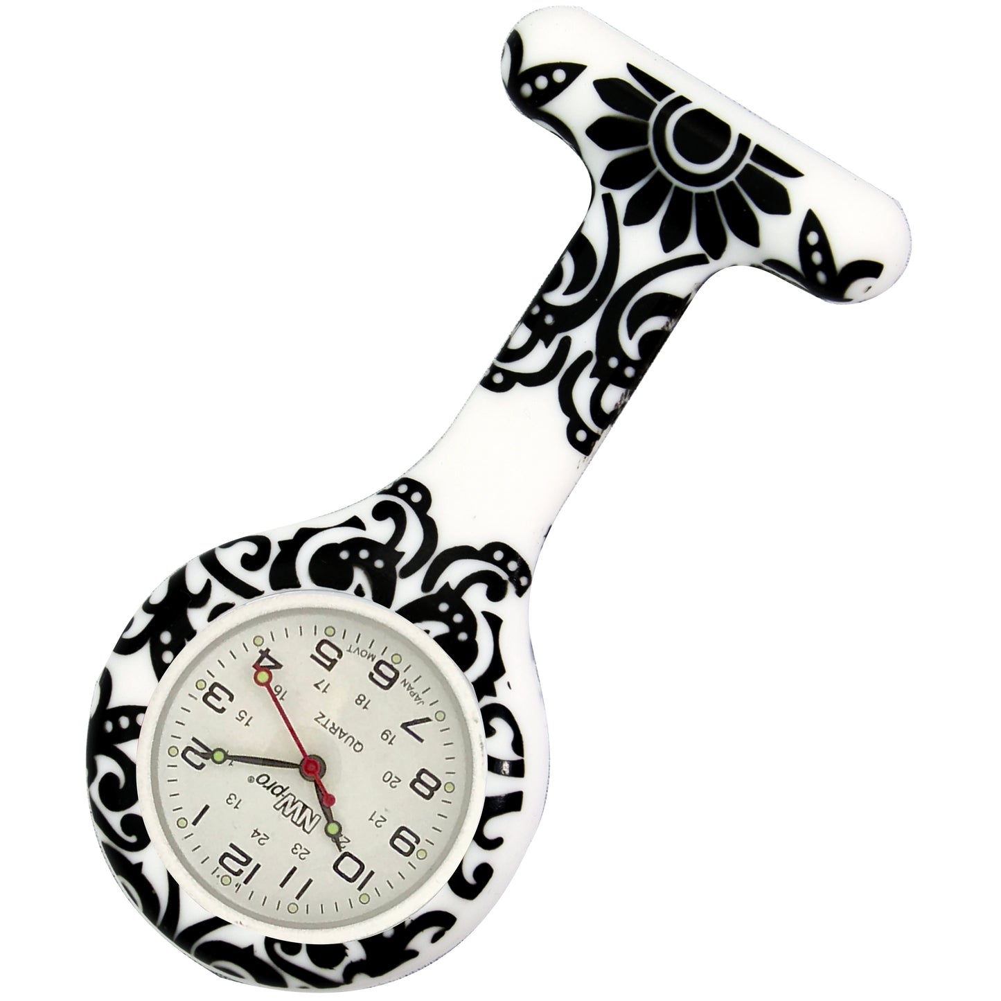 Silicone Pin-on Nurse Watch - Brocade - White Dial