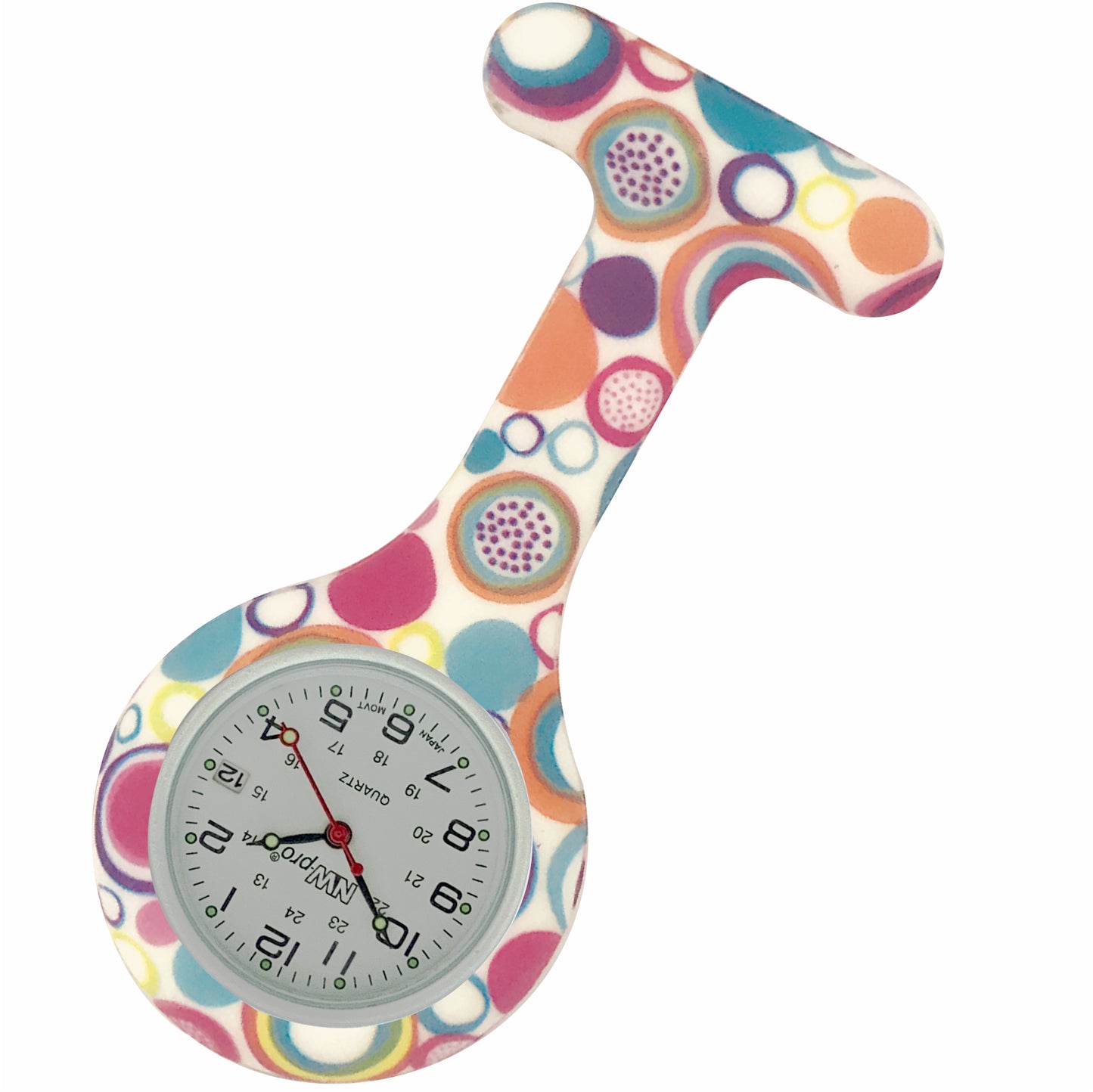 Silicone Pin-on Nurse Watch - Pattern - White Date Dial