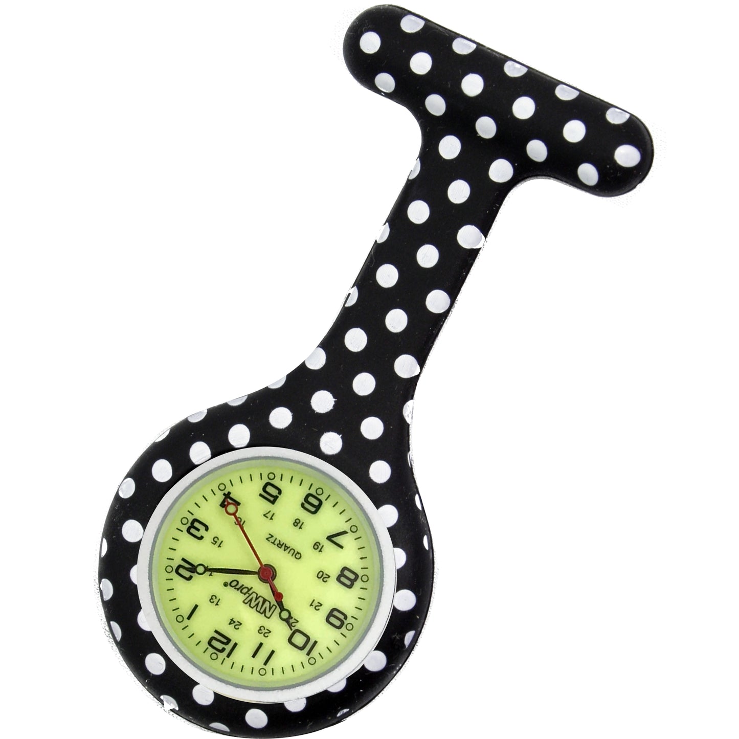 Silicone Pin-on Nurse Watch - Polka Dot - Luminescent Dial