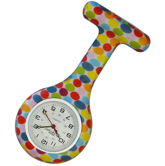 Silicone Pin-on Nurse Watch - Pattern - Sweeping White Dial