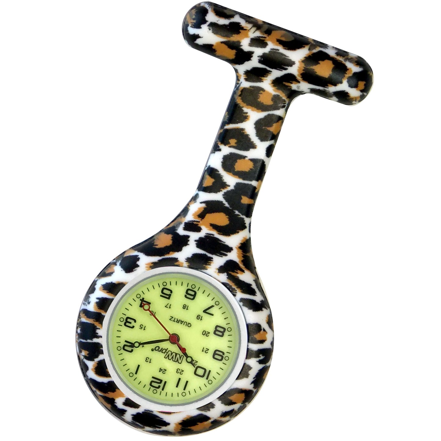 Silicone Pin-on Nurse Watch - Animal Print - Sweeping Luminescent Dial