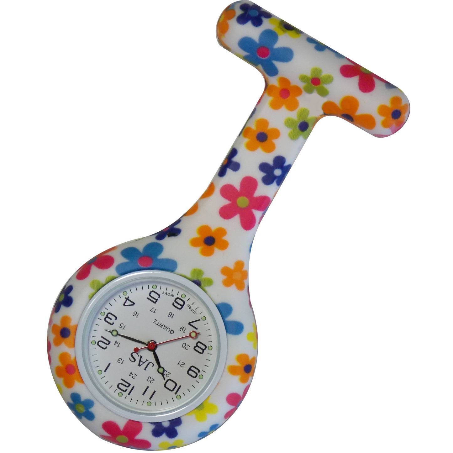 Silicone Pin-on Nurse Watch - Floral Pattern - White Dial