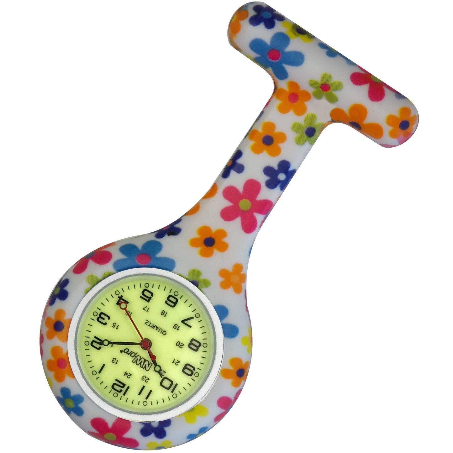 Silicone Pin-on Nurse Watch - Floral Pattern - Luminescent Dial