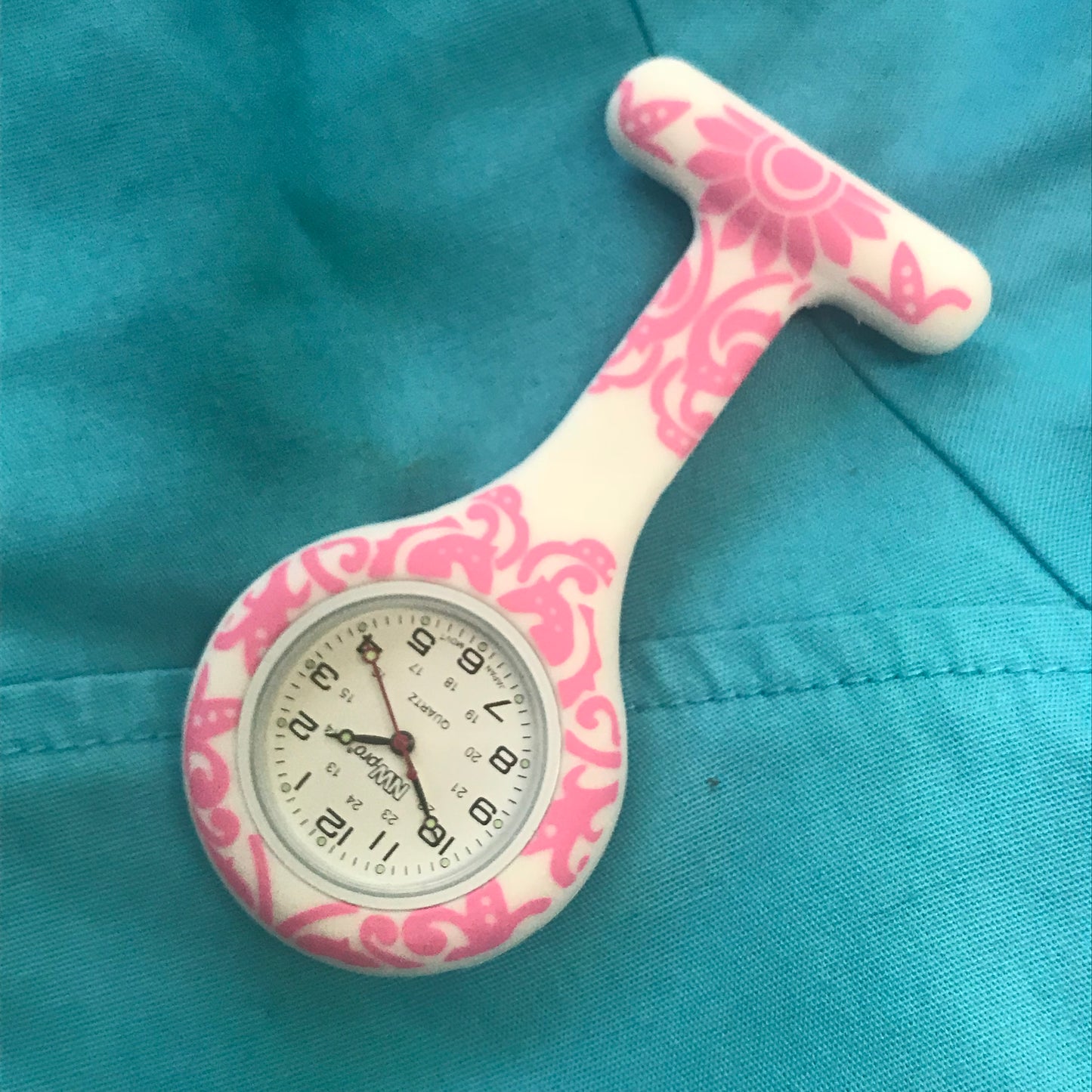 Silicone Pin-on Nurse Watch - Brocade - White Dial